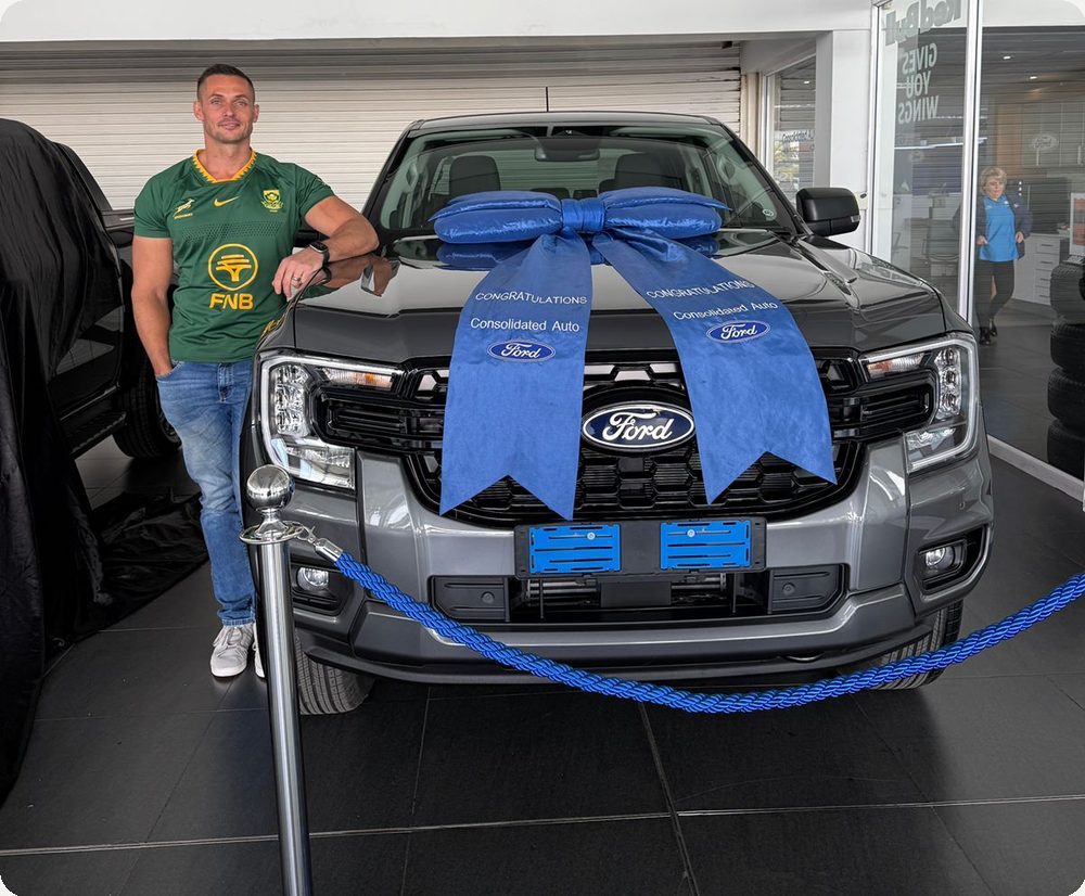Charles collecting his new bakkie